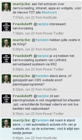 Twitterconversatie over narrowcasting