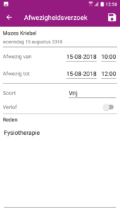 Uurwerk Online app afwezigheidsverzoek