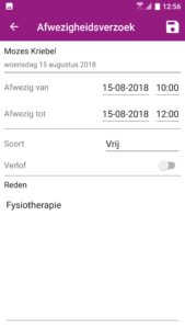 Uurwerk Online app afwezigheidsverzoek