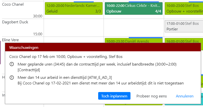 Waarschuwing bij roosterwijziging